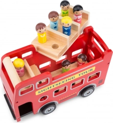 Roter Stadtbus aus Holz mit Figuren