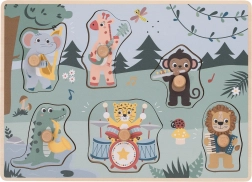 FREE2PLAY Holz-Steckpuzzle mit Geräuschen – Dschungeltiere