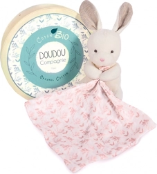 Doudou Geschenkset – Plüschhase mit rosa Decke aus Bio-Baumwolle