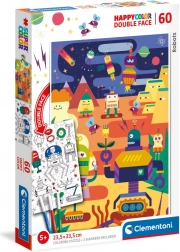 Beidseitiges Puzzle CLEMENTONI Roboter 60 Teile mit Ausmalseite