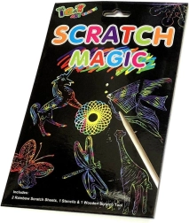 Regenbogen-Kratzblätter mit Schablonen und Holzstift