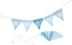 Textilgirlande mit Namen, blau, 10 Wimpel