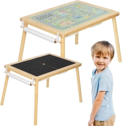 WOOPIE GREEN 4-in-1 kreativer Holztisch mit Tafel, Stadtkarte und Papierrollenhalter