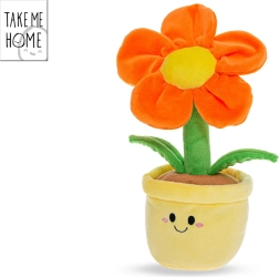 Orangefarbene Plüschblume im Blumentopf Take Me Home, 30 cm