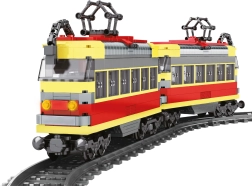 Kompatible Bausatz-Straßenbahn mit Schienen, batteriebetrieben, 724 Teile