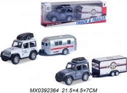 Gelände-Jeep mit Campinganhänger – Pull-Back Metallmodell