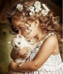 Diamantmosaik – Mädchen mit Kätzchen