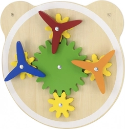 Wandtafel aus Holz mit Zahnrädern und Windrädern VIGA, FSC, Montessori