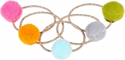 Haargummis mit bunten Bommeln - 5 Stk.