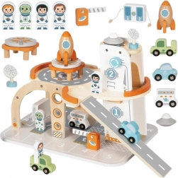 Tooky Toy Holz-Weltraumstation mit Parkhaus und Rakete