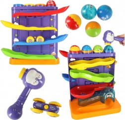 Interaktive 3-in-1-Kugelbahn mit Hammer, Pinguin und Auto