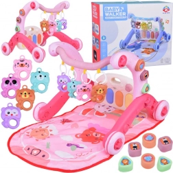 pädagogische Spieldecke 3-in-1 mit Lauflernwagen, Klavier und Hängespielzeug