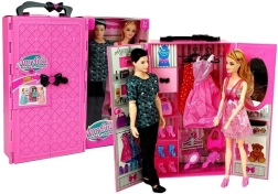 Puppen-Set Junge und Mädchen mit Kleiderschrank und Outfits im Koffer