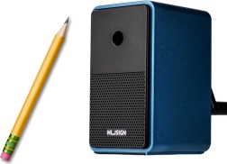 Kurbelspitzer mit Behälter und Schnittlängenregulierung, blau