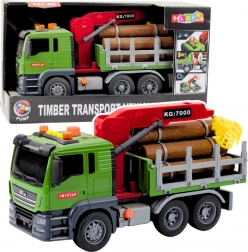 Holztransport-Lkw mit Kran und Lichtern