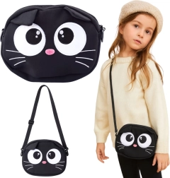 Kinder-Crossbody-Tasche Katze mit verstellbarem Riemen, schwarz 21 × 16 cm