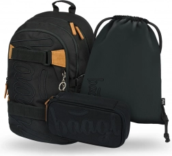 Baagl 3-teiliges Schulset Skate Darkness – Rucksack, Federmäppchen und Beutel