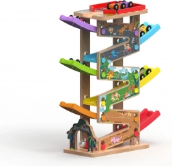 Große hölzerne Rennbahn mit 6 Rampen für Kinder