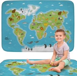 Weicher Kinderteppich – Spielmatte Weltkarte mit Tieren 100 × 150 cm ACHOKA