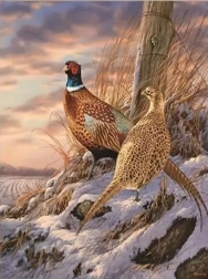 Diamantmalerei Fasane im Winter 30 × 40 cm