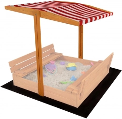 Sonnendach für Holz-Kindersandkasten 120 × 120 cm rot-weiß