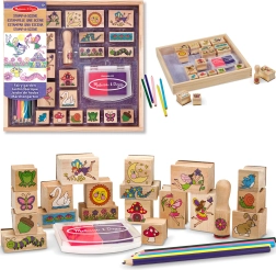 Melissa & Doug Kreativset Holzstempel Feengarten (20 Motive, Stempelkissen und Buntstifte)