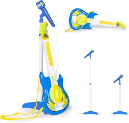 Elektrische Gitarre mit Mikrofon und Ständer für Kinder, MP3-kompatibel, blau