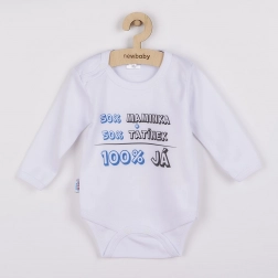 Baumwoll-Babybody mit Aufdruck 50% MAMA + 50% PAPA – 100% ICH, blau
