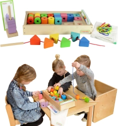 Großes hölzernes Montessori-Fädel-Set von Masterkidz
