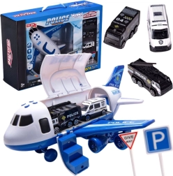 Woopie Polizeiflugzeug–Transporter XL mit 3 Autos und Verkehrszeichen