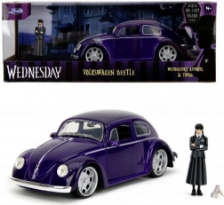 Metallmodell Auto 1972 VW Beetle 1:24 mit Figur von Wednesday Addams