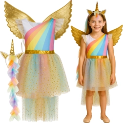 Kinderkostüm Einhorn KRUZZEL 3-teilig (Kleid, Flügel, Haarreif)