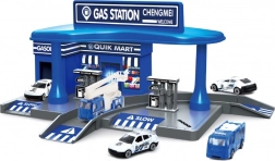 Polizei Tankstelle mit zwei Autos