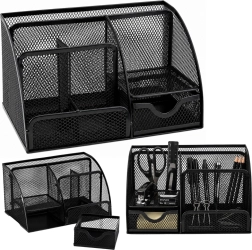 Metallischer Schreibtisch-Organizer aus Metallgitter mit Schublade, schwarz