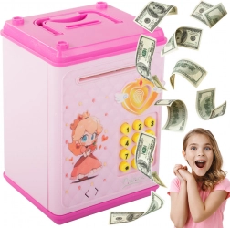 Rosa Kindersafe mit PIN-Code für Banknoten und Münzen