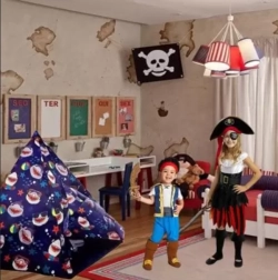 Kinder-Tipi-Zelt mit Haifischmotiv 150 × 150 × 125 cm