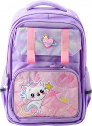 Lila Schulrucksack mit Katze und Brustgurt 20L