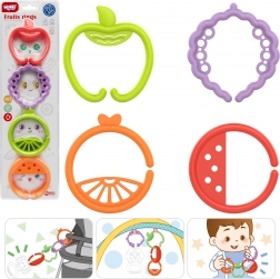 WOOPIE BABY sensorischer Beißring und Hänge-Ringe Obst, Set 4 Stk.
