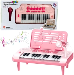 Elektronisches Kinderklavier mit Mikrofon und Notenständer, rosa