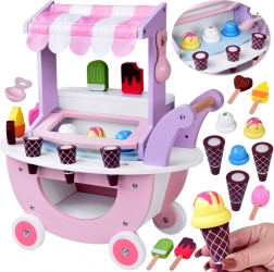 Pastellfarbener Eisstand aus Holz auf Rollen mit 8 Eissorten