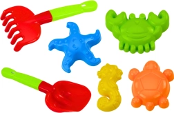 Sandspielzeug-Set mit Schaufel, Rechen und Förmchen