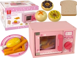 Holz-Mikrowelle für Kinder – rosa Set mit Lebensmitteln