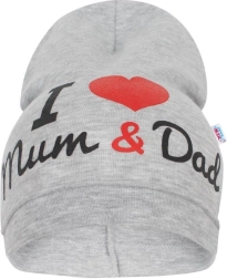 Baby-Mütze New Baby I Love Mum and Dad grau 3–9 Monate