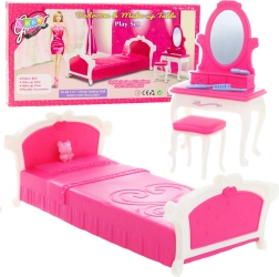 Schlafzimmer-Set für Puppen – Schminktisch, Hocker und Bett, rosa (für 29 cm Puppen)