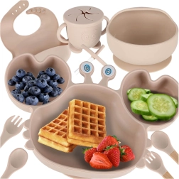 Silikon-Esstisch-Set für Kinder, Krabbe, 9-teilig, beige