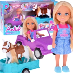 Woopie Puppe Niki mit Pferd, Auto und Anhänger