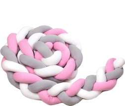 Gestrickter Stoßfänger T-TOMI 360 cm weiß, grau und rosa