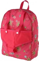 Rosa Rucksack mit Tragegurt für Puppe mit Blumenmuster