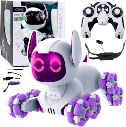 Interaktiver Robo-Hund TOOBY mit Fernsteuerung 4WD, 360°, LED und Sounds – weiß‑violett