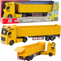 Gelber Spielzeug-Transporter mit Anhänger und Soundeffekten